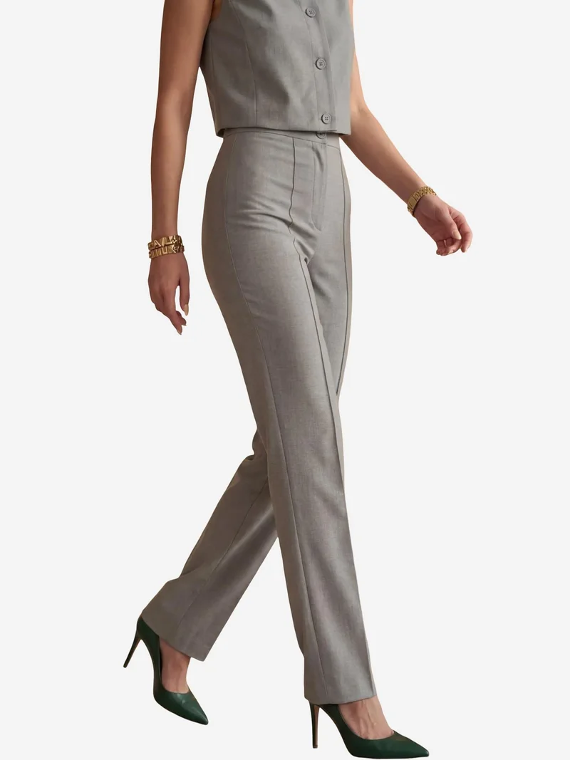 MY FASHION Grey MY FASHION Crew Neck Crop Vest & High Waist Pants Two-Piece Set for Women | Best Price UAE